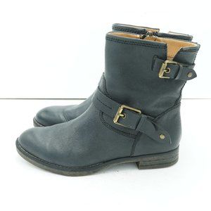 Biala Dravus Black Leather Moto Boots Womens size 38 7.5 Engineer Ankle Booties